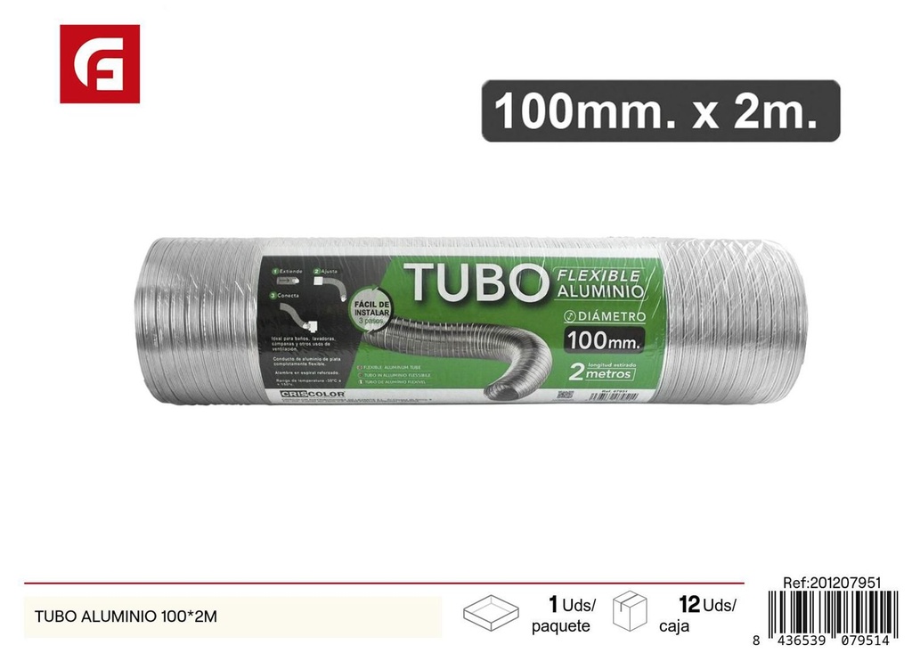 Tubo de aluminio 100x2m para ventilación y aire acondicionado