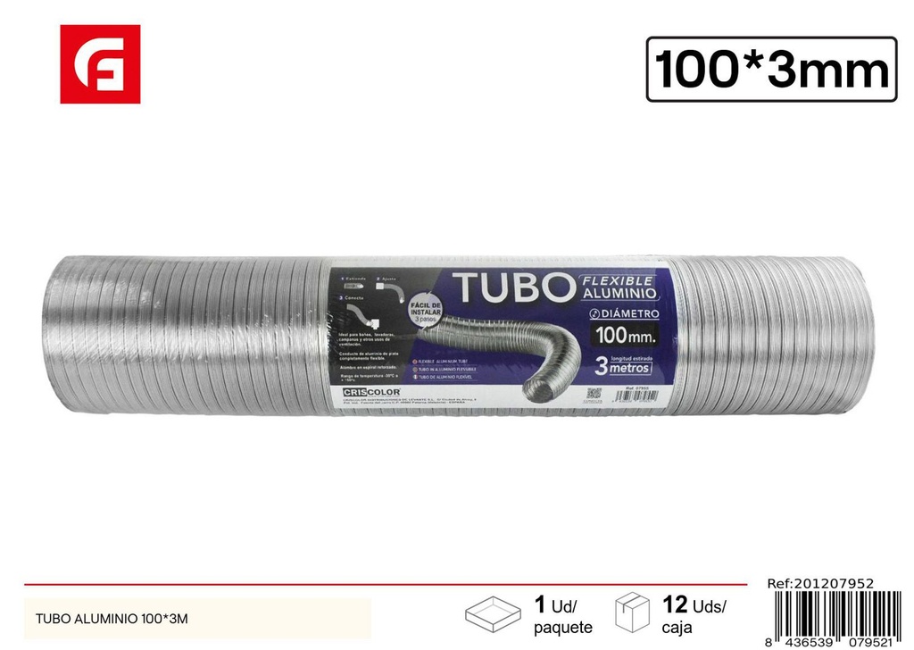 Tubo de aluminio 100x3m para ventilación