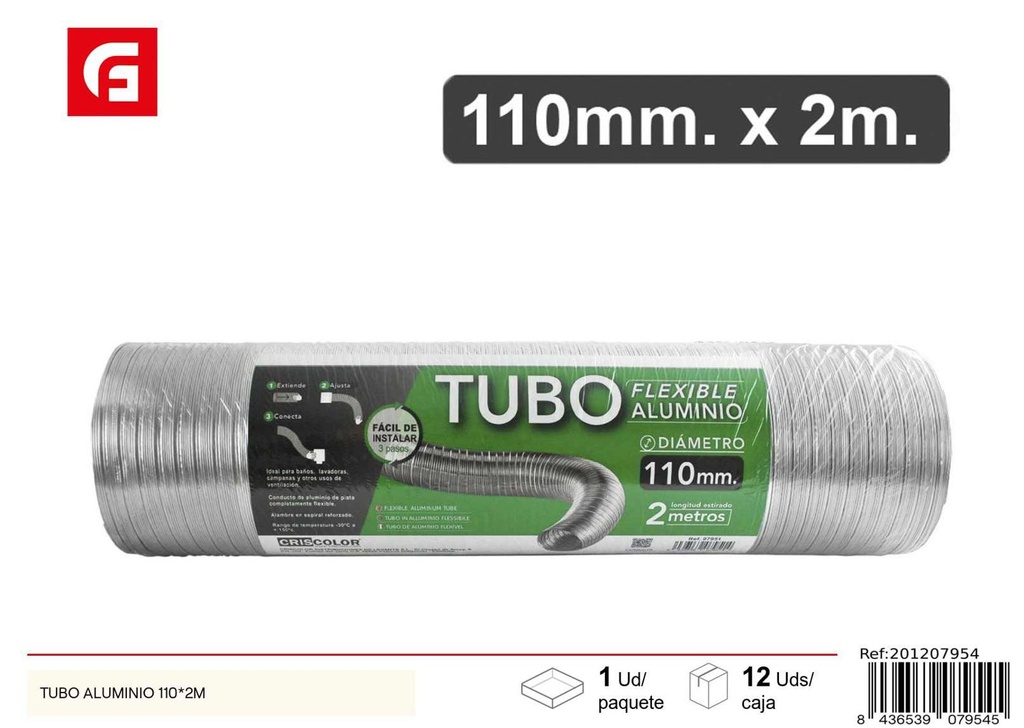 Tubo de aluminio 110x2m para ventilación