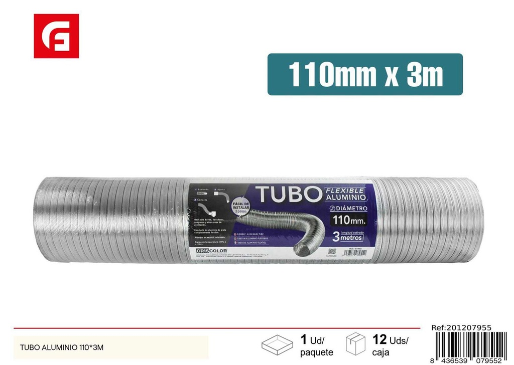 Tubo de aluminio 110x3m para ventilación