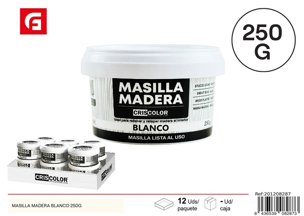 Masilla para madera blanco 250g para reparaciones