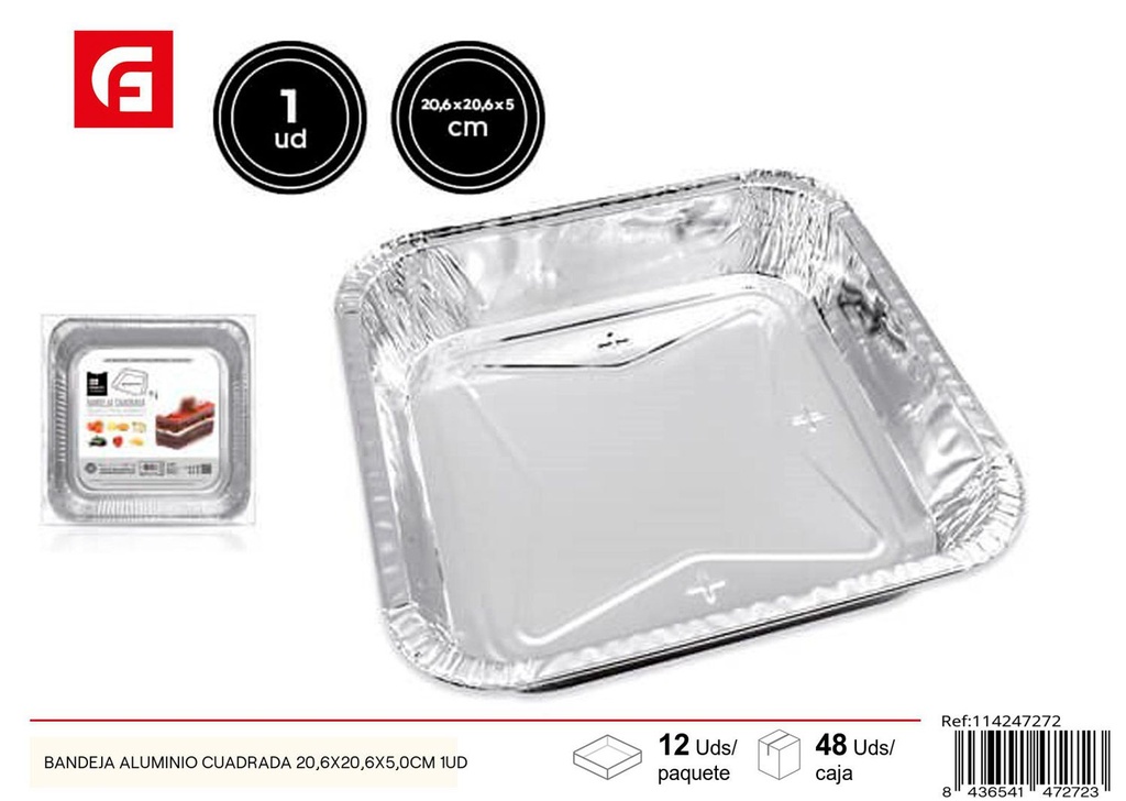 Bandeja de aluminio cuadrada 20.6x20.6x5cm 1ud para cocina