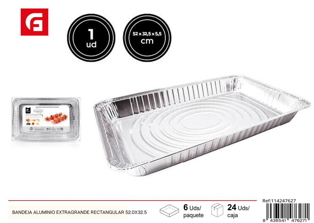 Bandeja de aluminio extragrande rectangular 52.0x32.5cm para hornear y servir