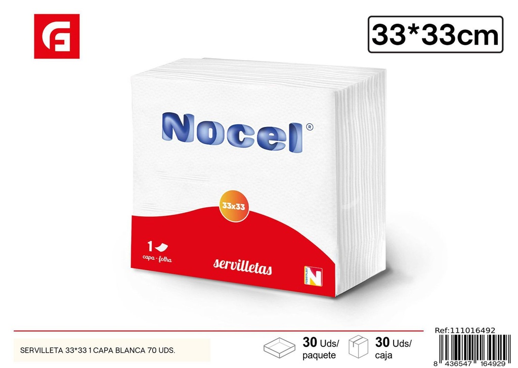 Servilleta blanca 33*33 1 capa 70 uds - Accesorios de limpieza