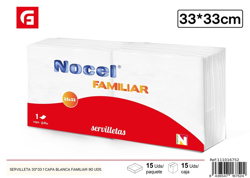 Servilleta 33x33 1 capa blanca familiar 90 uds. - Artículos de limpieza