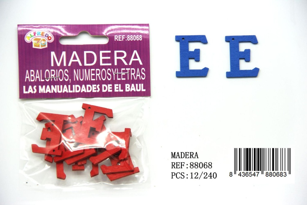 Figura de madera letra "E" 20mm x 25mm para manualidades