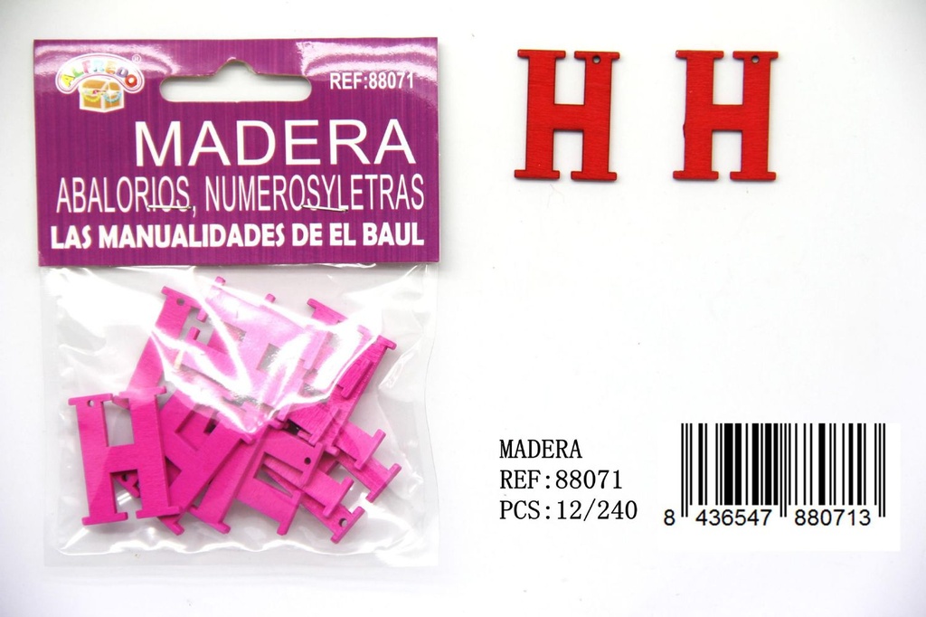 Figura de madera letra "H" 20mm x 25mm para manualidades