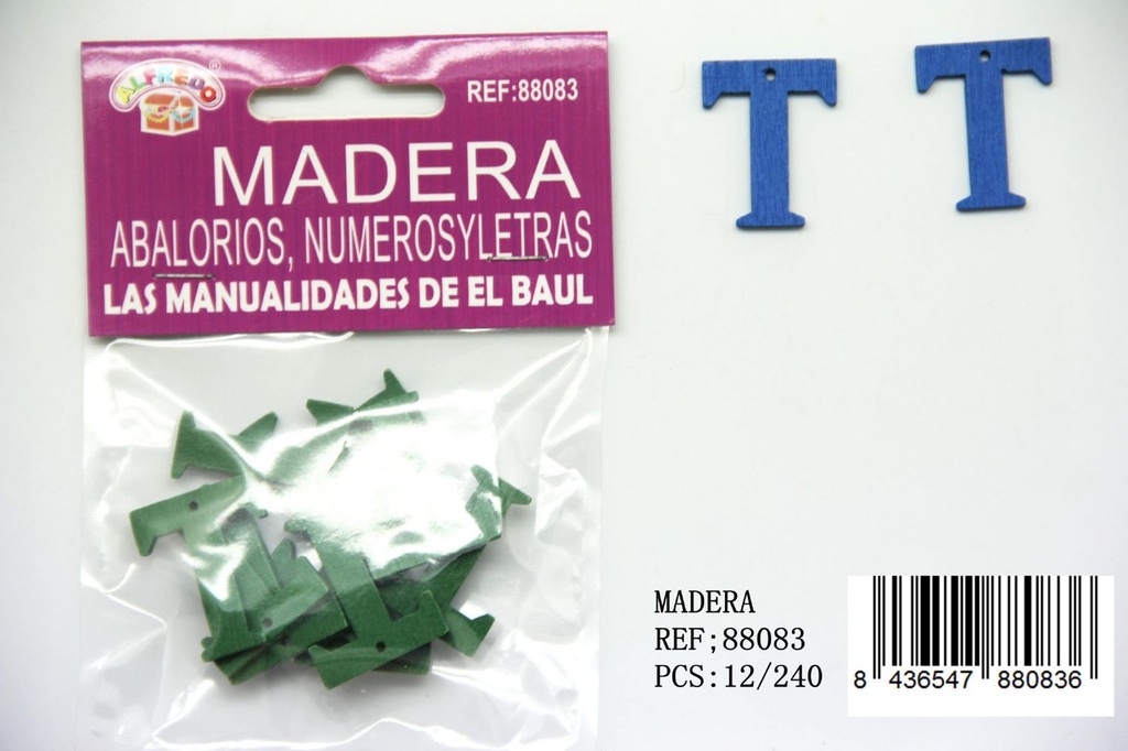 Figura de madera letra "T" 20mm x 25mm para manualidades