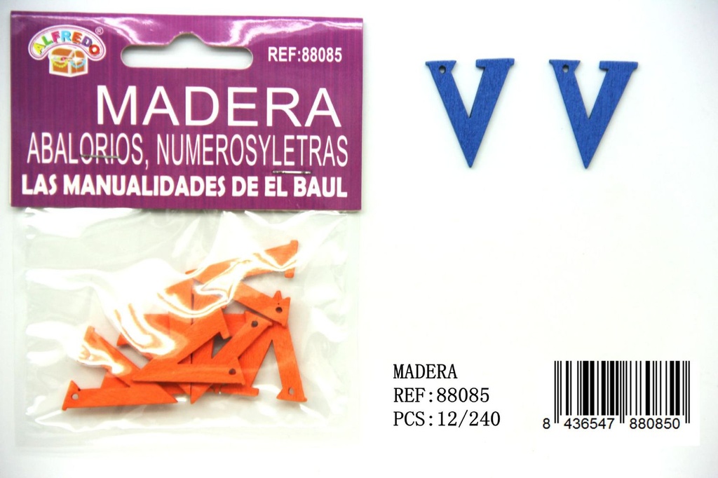 Figura de madera letra "V" 20mm x 25mm para manualidades