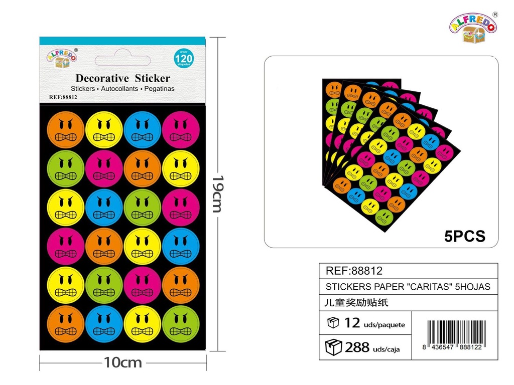 Pegatinas papel "Caritas" 5 hojas 10 x 19 cm - Decoración
