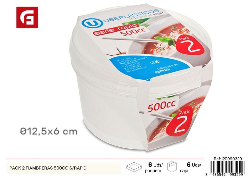 Pack de 2 fiambreras 500cc sin tapa - Contenedores de cocina