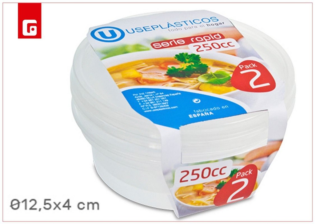 Pack de 2 fiambreras 250cc sin tapa para almacenamiento de alimentos