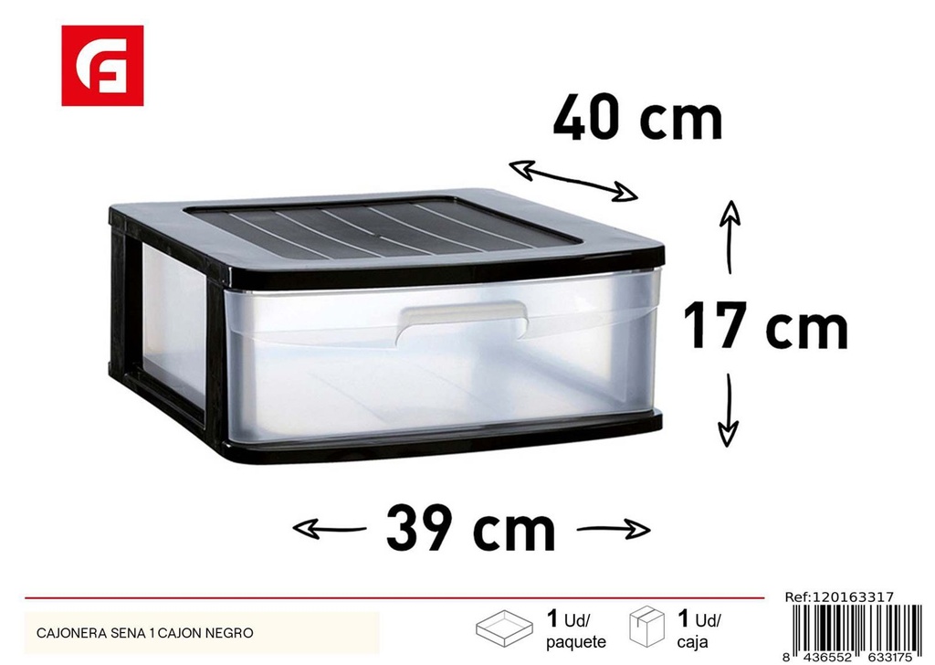 Cajonera de plástico negra 40*39*17CM - Almacenamiento de hogar