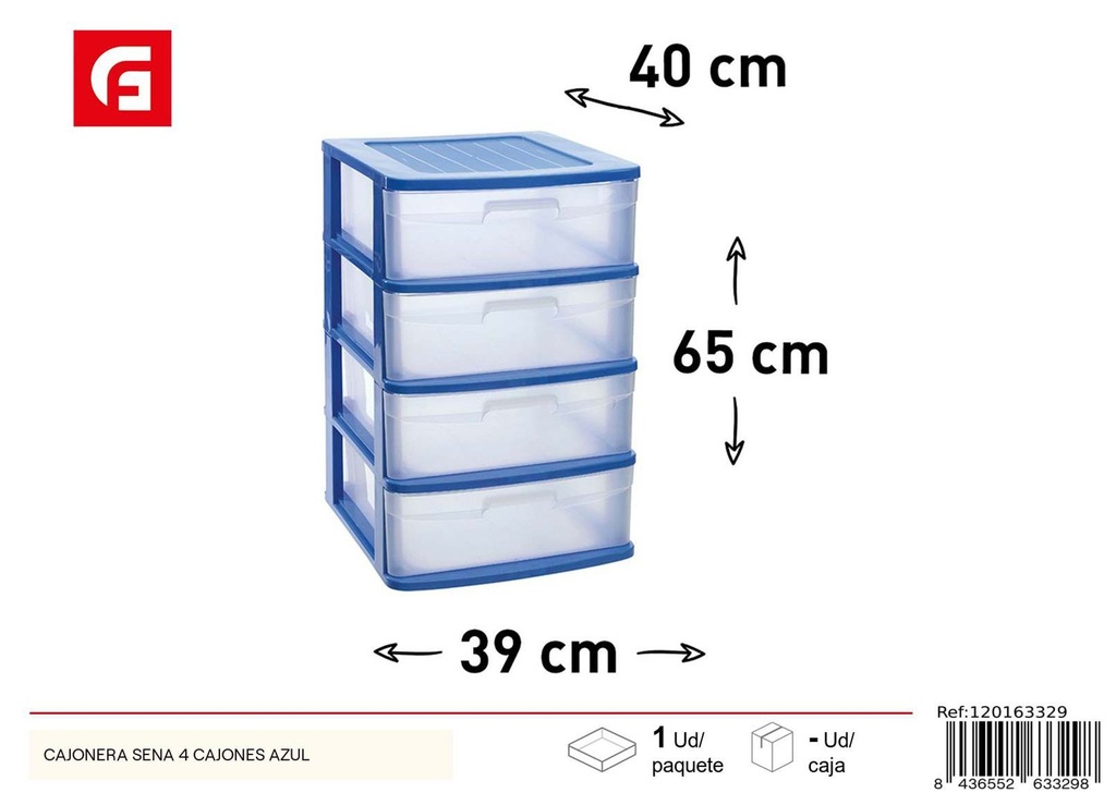 Cajonera Sena 4 cajones azul de plástico