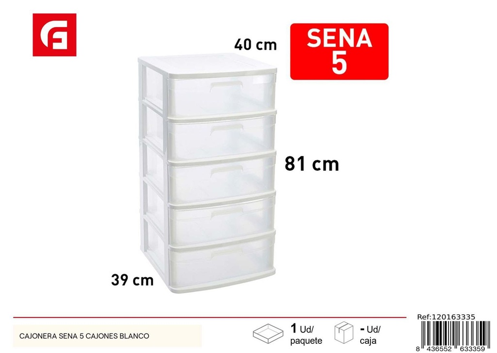 Cajonera de plástico SENA 5 cajones blanco