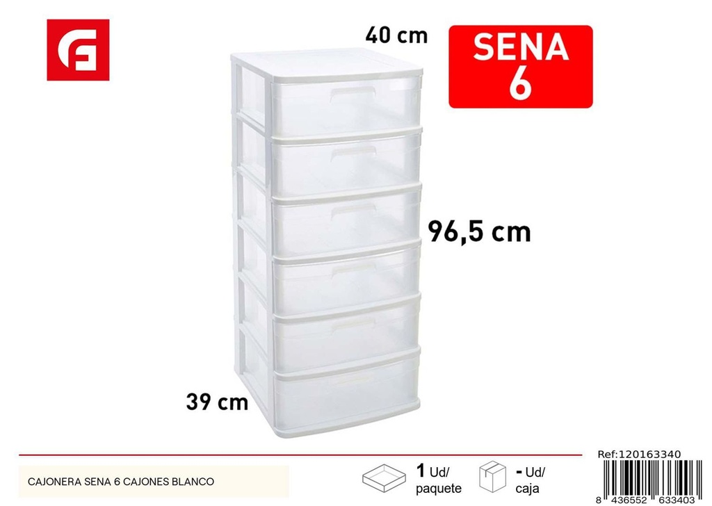 Cajonera de plástico Sena 6 cajones blanco