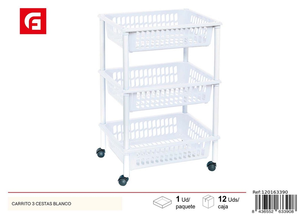 Carrito de 3 cestas blancas, Almacenamiento y organización