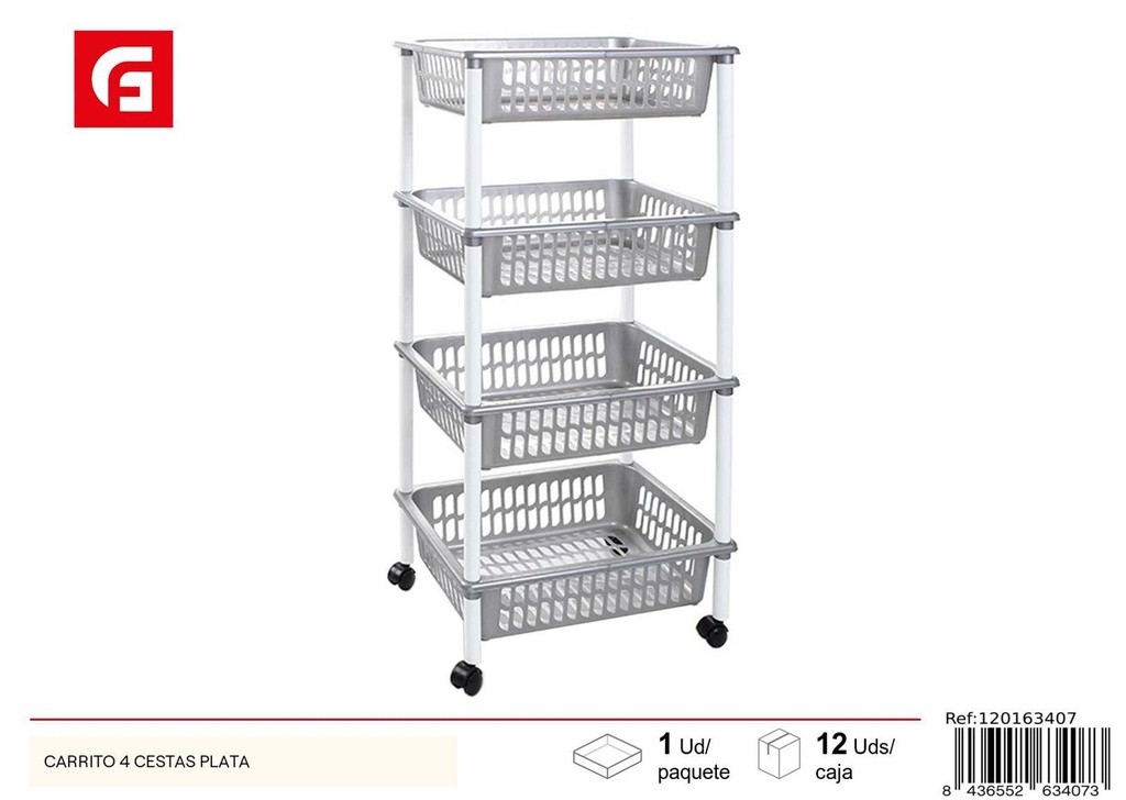 Carrizo de plástico con 4 cestas plata - Almacenamiento para el hogar