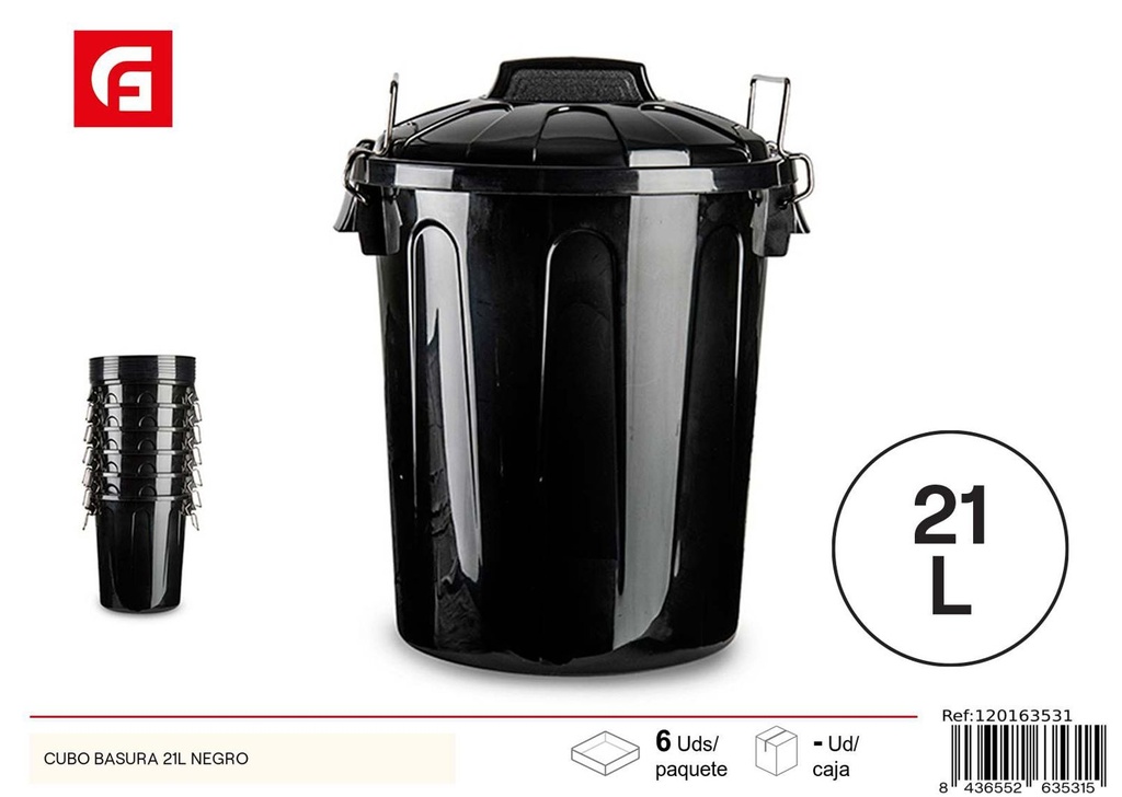 Cubo de basura 21L negro - Basura y reciclaje 