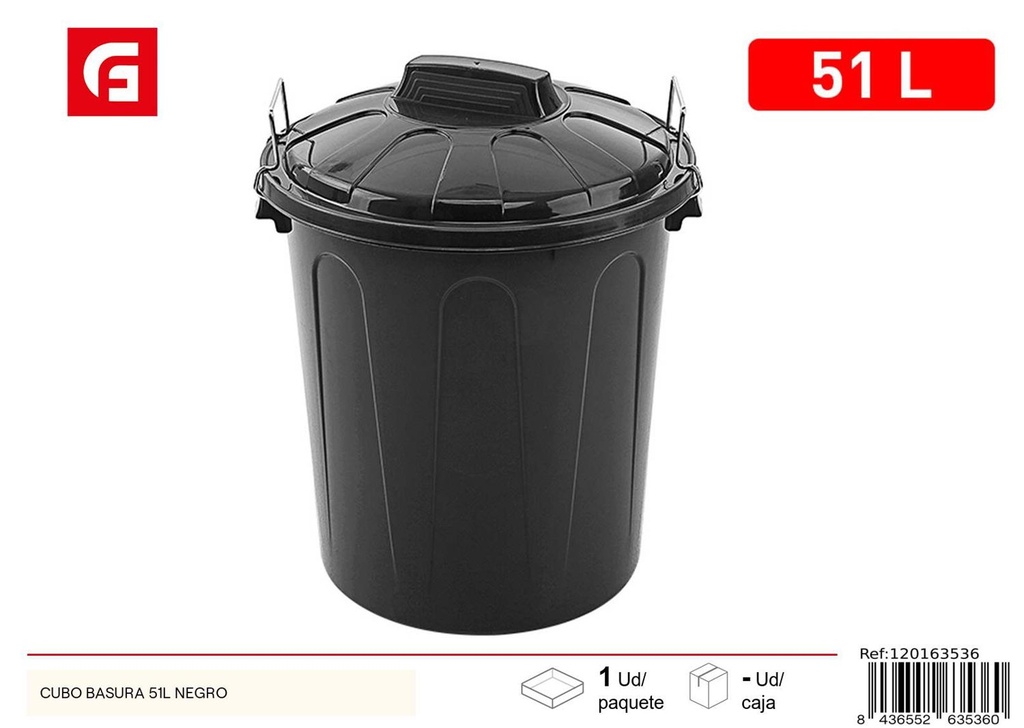 Cubo de basura negro 51L para limpieza del hogar