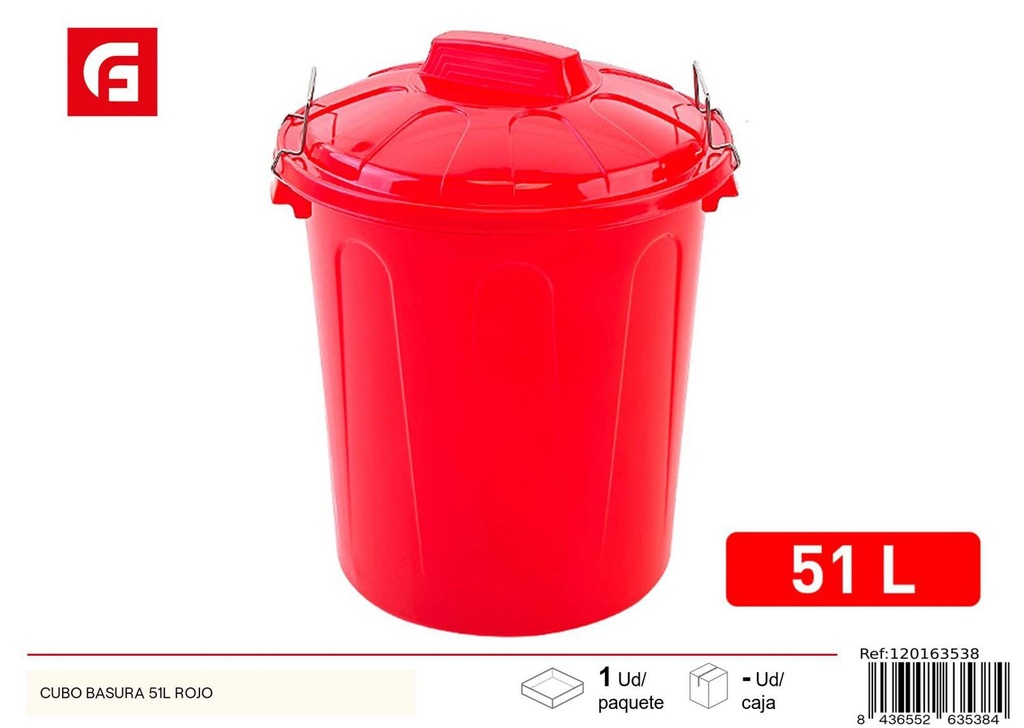 Cubo de basura 51L rojo, utensilios de limpieza