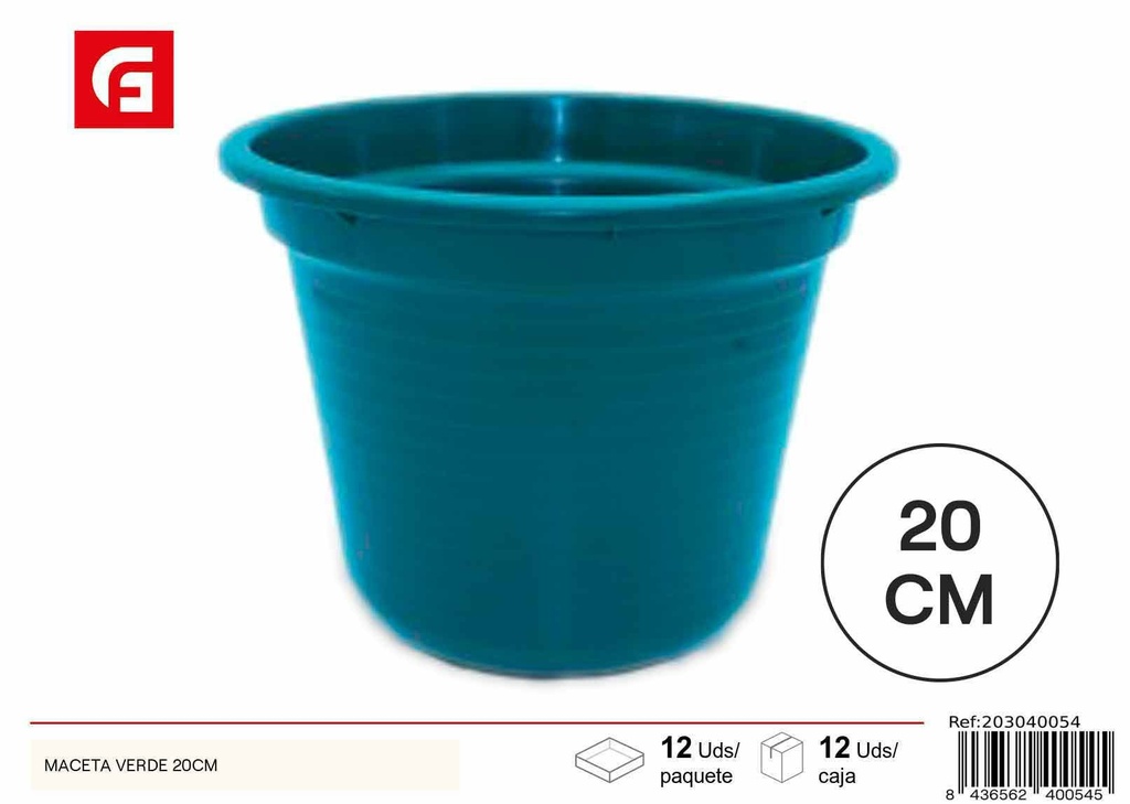 Maceta verde de plástico 20 cm - Jardín y decoración