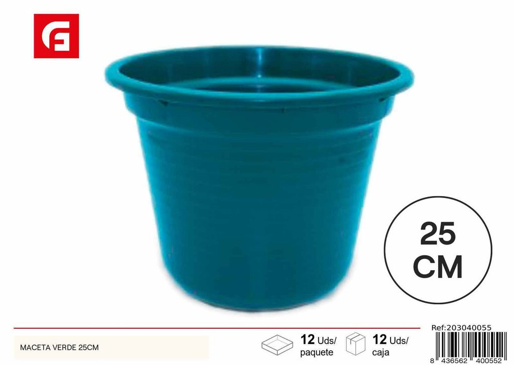 Maceta verde de plástico 25cm para plantas