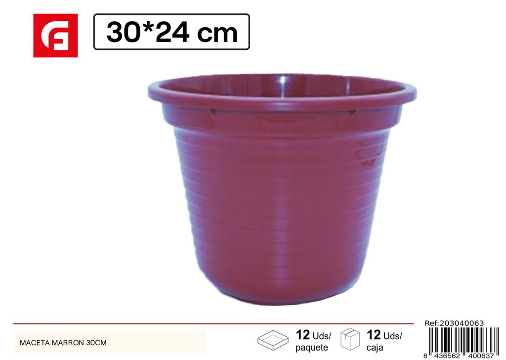 Maceta de plástico marrón 30cm para plantas y jardinería