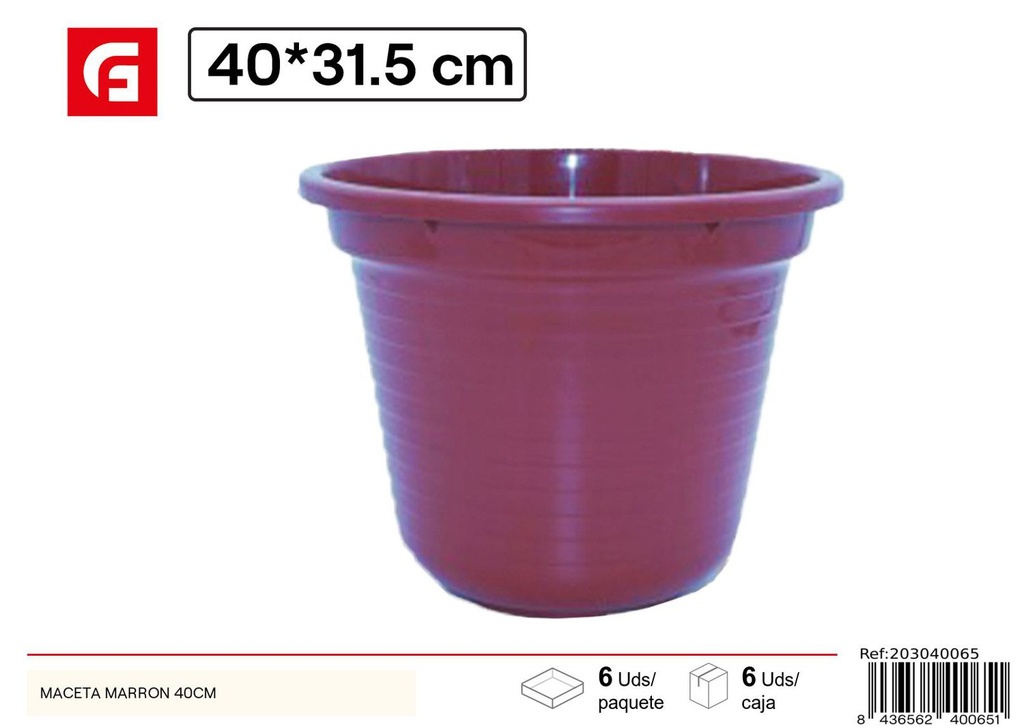 Maceta marrón de plástico 40cm para plantas y jardín