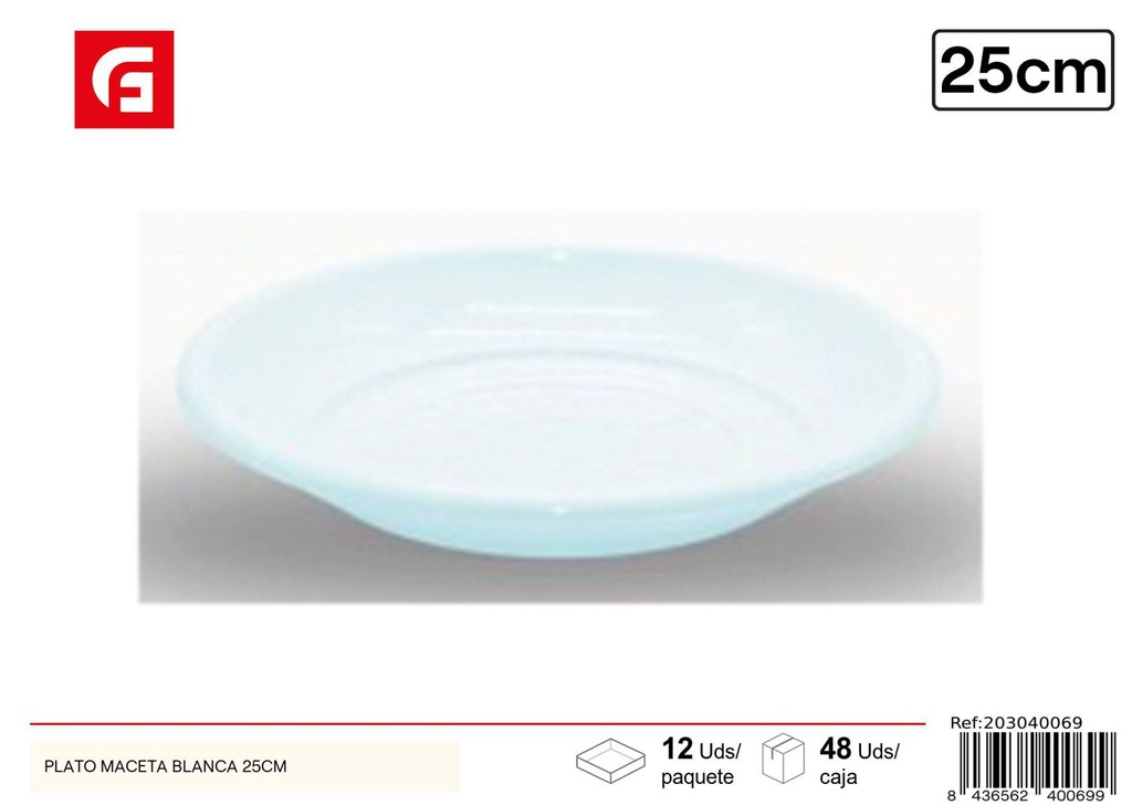 Plato maceta blanca 25cm - Accesorios de jardinería