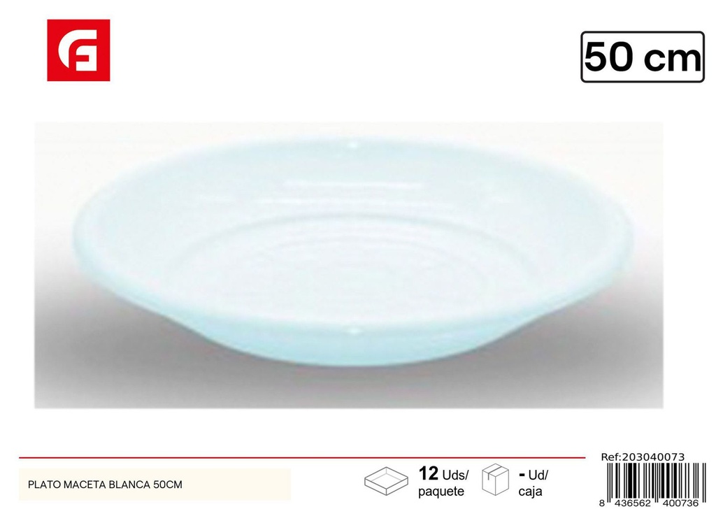 Plato maceta blanca 50cm - Plásticos para el hogar