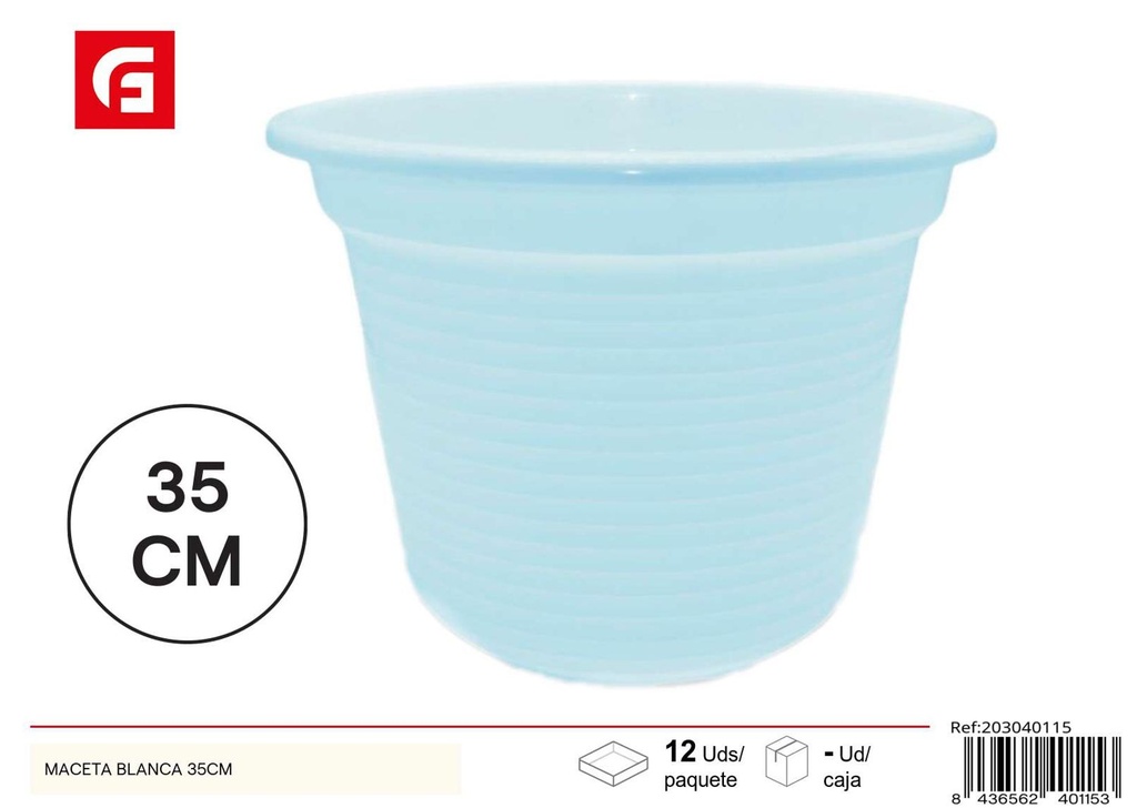 Maceta de plástico blanca 35 cm - Jardinería y decoración