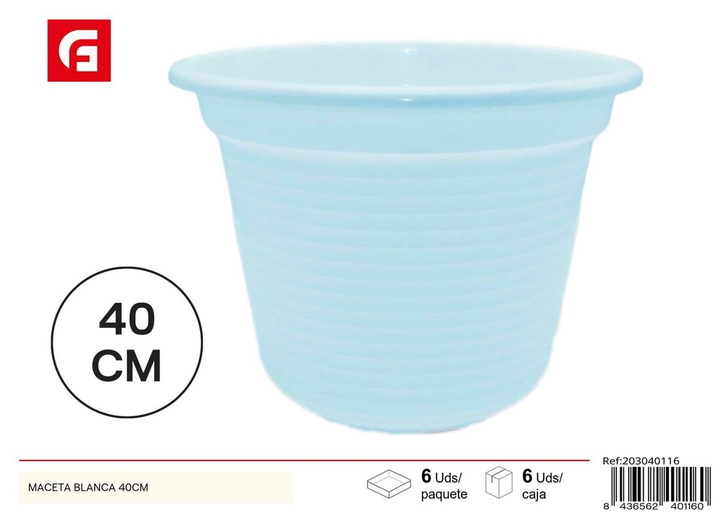 Maceta blanca de plástico 40 cm - Maceteros y jardinería