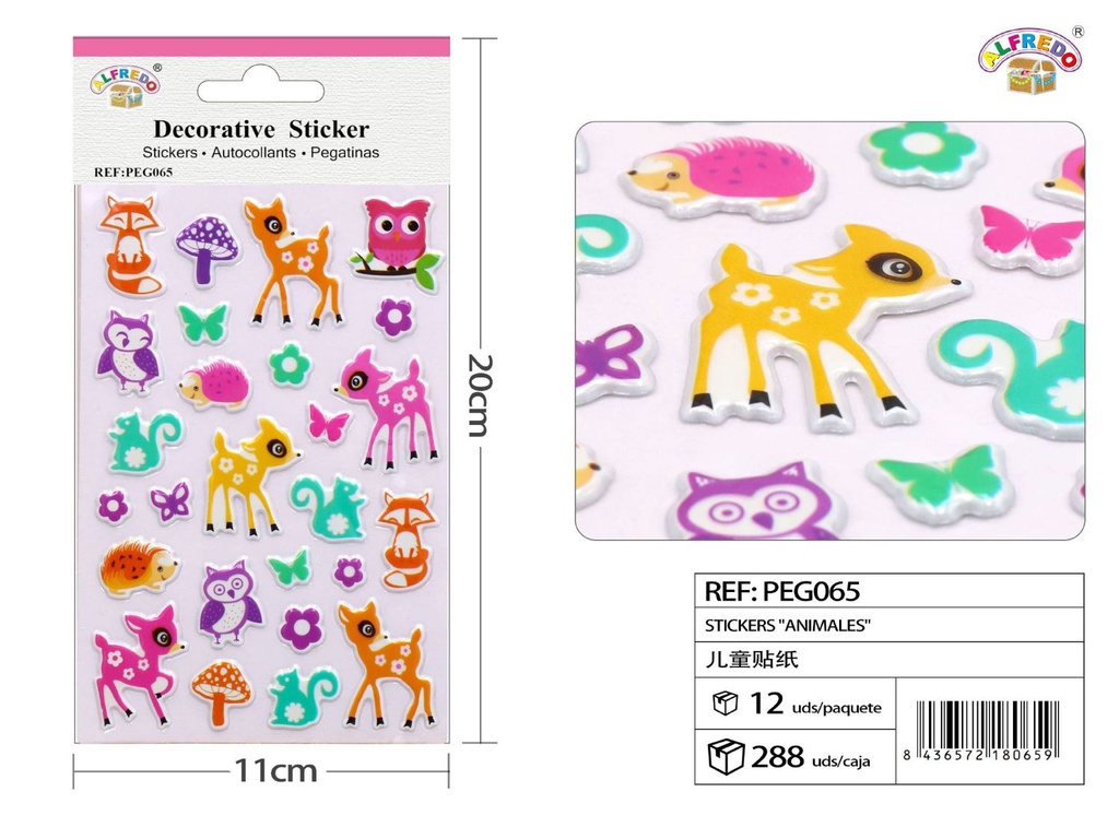 Stickers "Animales" 10x19cm para manualidades