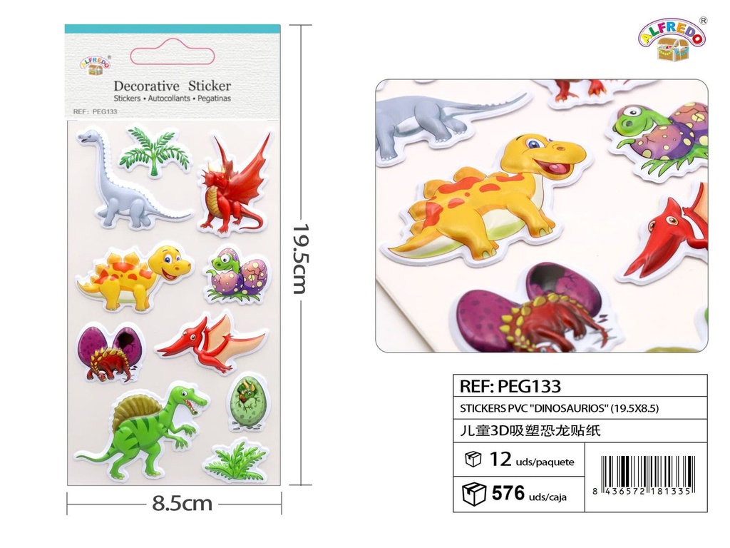 Stickers PVC "Dinosaurios" 8.5x19.5cm para manualidades