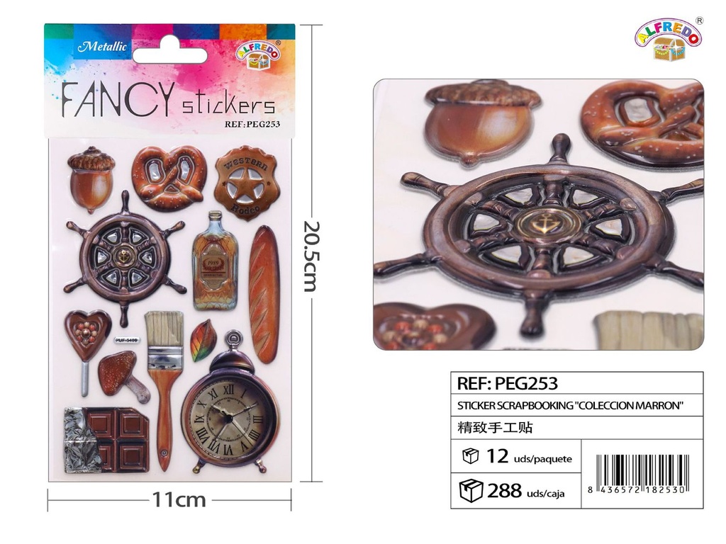 Sticker Scrapbooking "Colección Marrón" 11X20.5CM - Pegatinas decorativas para manualidades