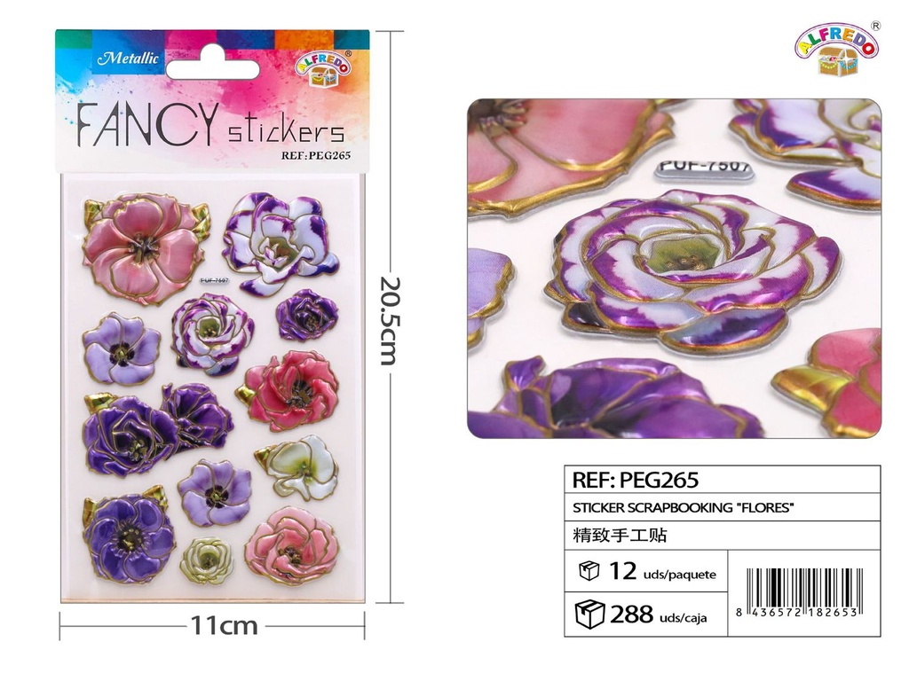 Sticker Scrapbooking "Flores" 11X20.5CM - Pegatinas decorativas para manualidades