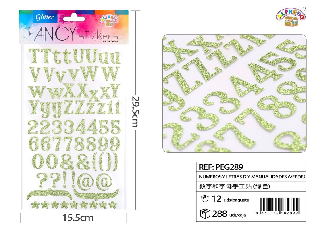 Números y letras DIY manualidades (verde) 15.5x29.5cm - Materiales de manualidades