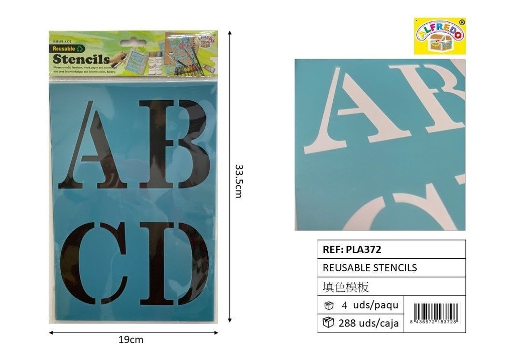 Plantilla reutilizable ABCD 19x33.5cm para manualidades