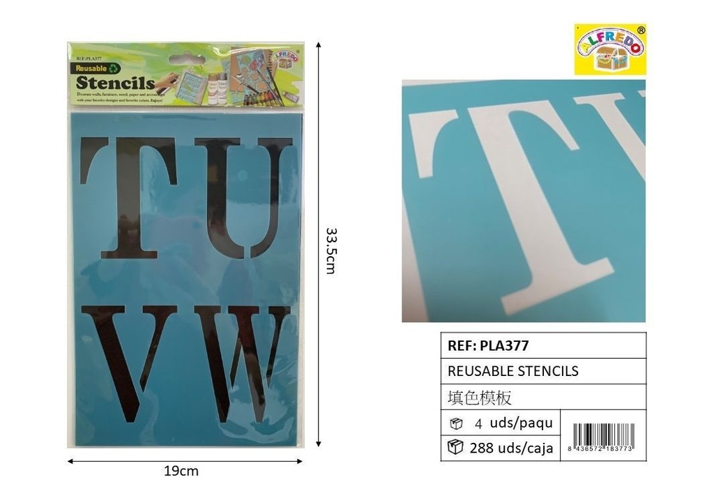 Plantilla reutilizable TUVW 19x33.5cm para manualidades y decoración