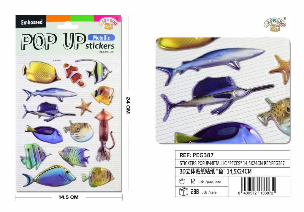 Stickers popup-metallic "peces" 14.5x24cm