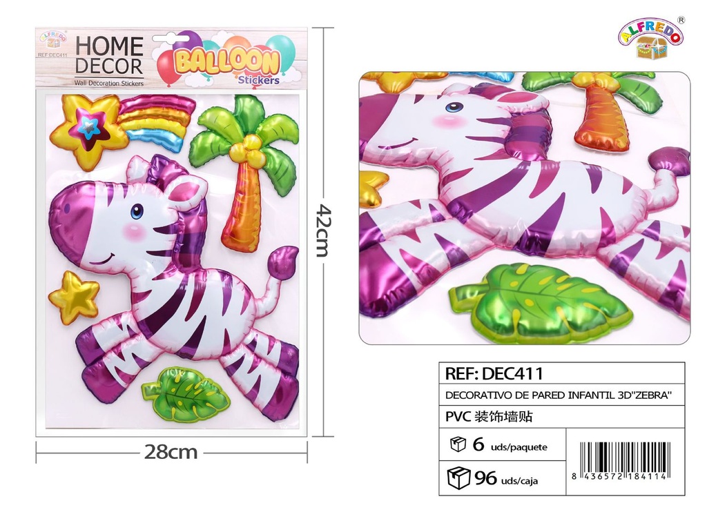 Decorativo de pared infantil 3D "Zebra" 28x42cm para habitaciones de niños