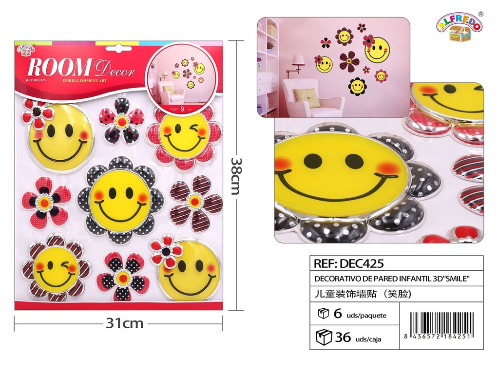 Decorativo de pared infantil 3D "Smile" 31x38cm para habitaciones infantiles