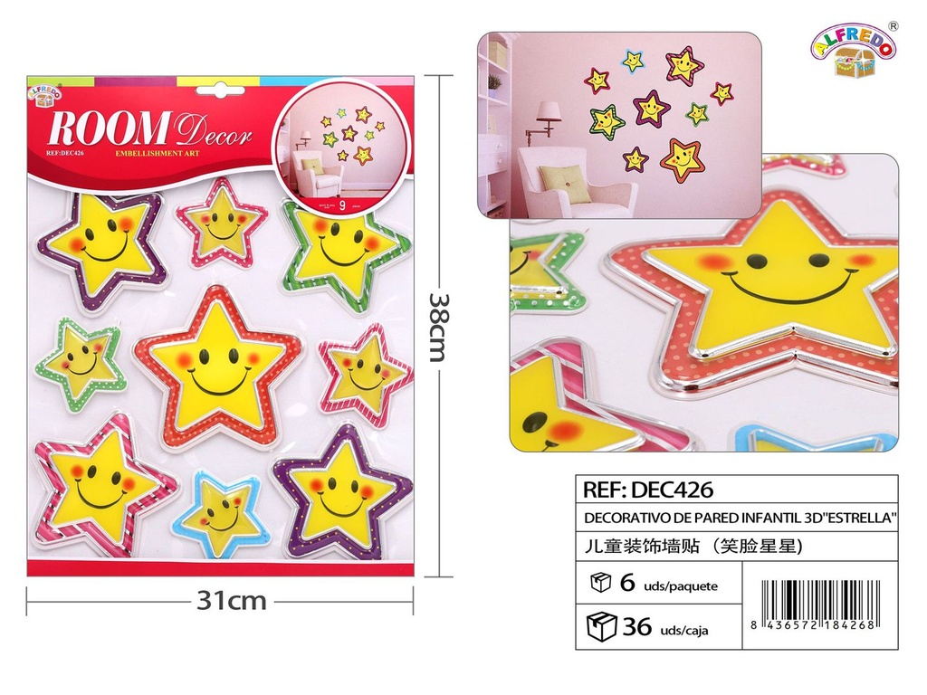 Decorativo de pared infantil 3D estrella 31x38cm para habitación de niños