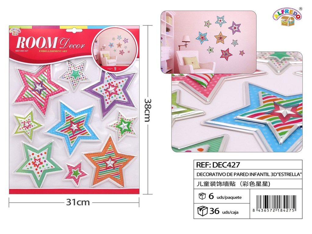 Decorativo de pared infantil 3D "Estrella" 31x38cm