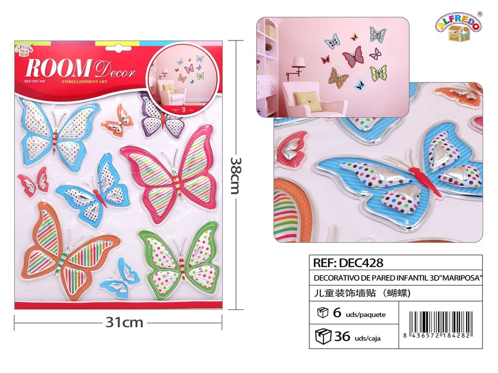 Decorativo de pared infantil 3D "Mariposa" 31x38cm para habitaciones de niños