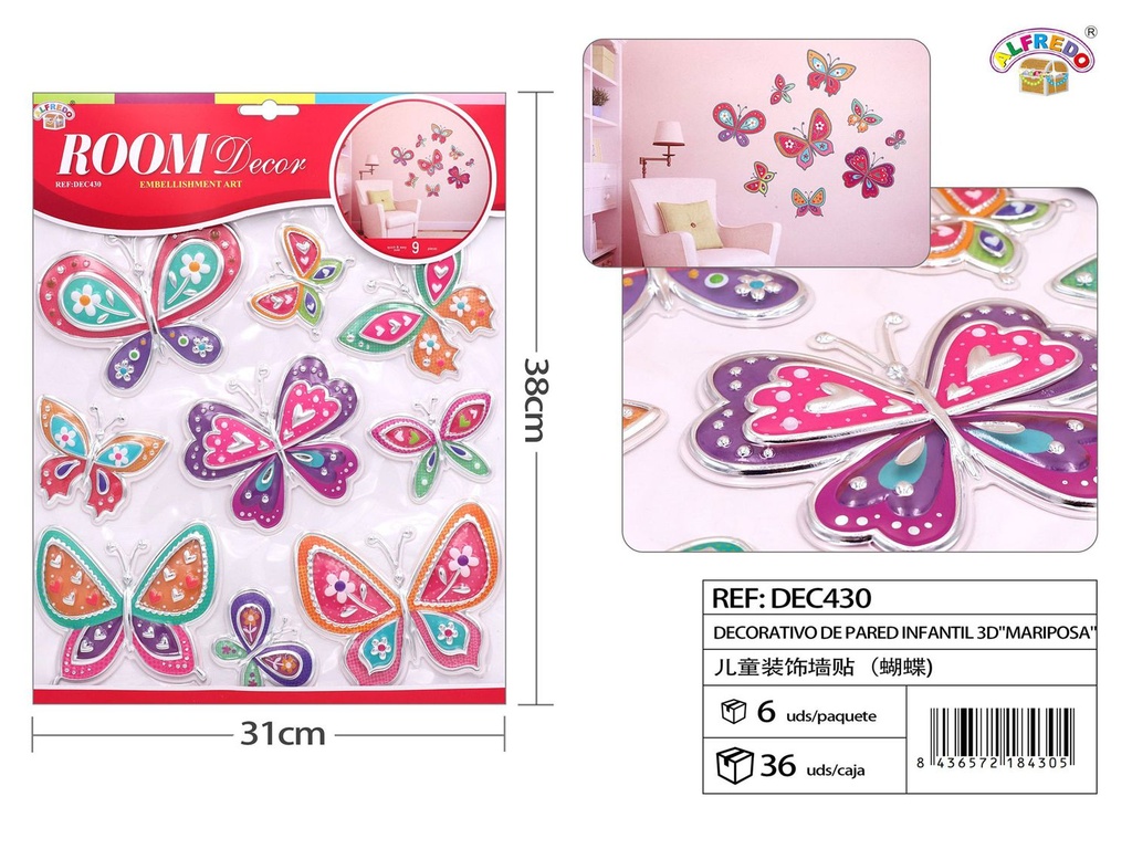 Decorativo de pared infantil 3D "Mariposa" 31x38cm