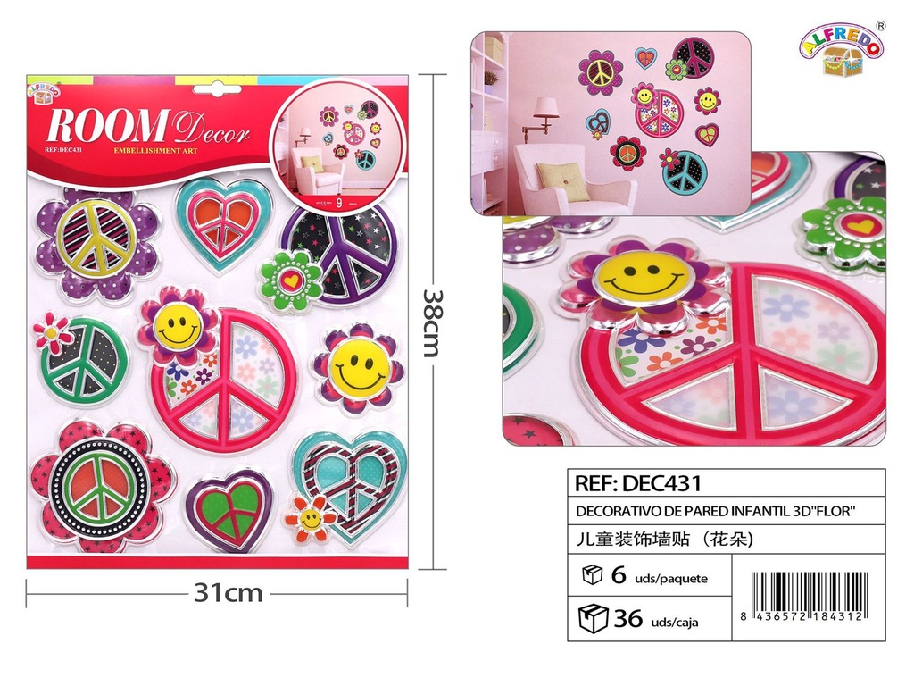 Decoración de pared infantil 3D "Flor" 31x38cm para habitación infantil