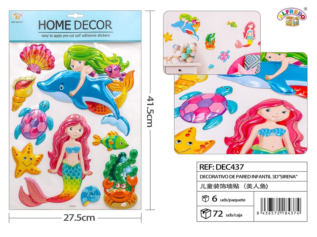 Decorativo de pared infantil 3D "Sirena" 27.5x41.5cm