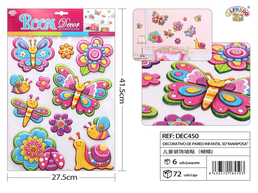 Decorativo de pared infantil 3D "Mariposa" 27.5x41.5cm para habitaciones de niños